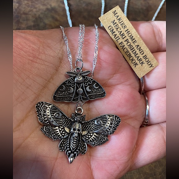 Dead head death moth necklace 925 Silver S925 set Womans new goth jewelry emo - Picture 4 of 8